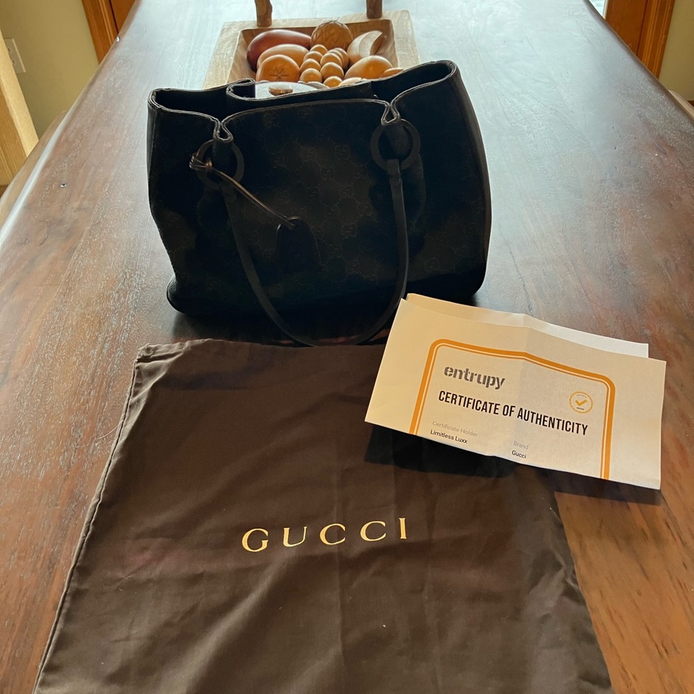 Gucci Brown DENIM Signature Tote with Pouch WITH COA - Picture 12 of 14